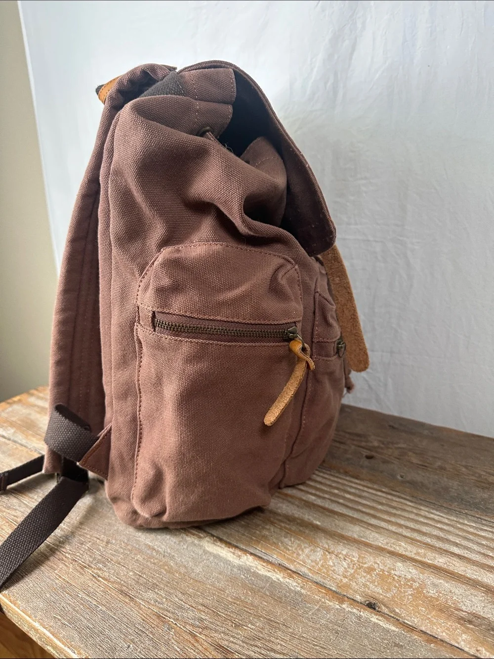 Canvas Brown Backpack with Tan Accents